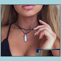 Pendant Necklaces & Pendants Jewelry Opals Natural Stone Veet Choker Necklace Double Layer Style Torque Black Short Leather Charm Collier Fe