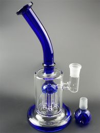 8 inch Blue Glass Water Bong Oil Dab Rig Hookah Smoking Pipe with bowl recycler showerhead 14 mm female joint