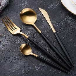 Stainless Steel Cutlery Set Plated Portugal Western Dinnerware Vacuum Plating Handle Quality Knife Fork 4 Pieces