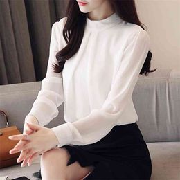Winter Plus Velvet Blouse Women Lantern Sleeve Chiffon Shirts Lady Keep Warm with Lining Size Elegant Workwear White 210601
