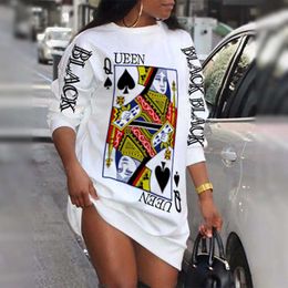 Fashion Women Poker Print Casual Mini Dress Plus Size 3XL/2XL Oversized Long Sleeve Loose Fit Short Dress 210716