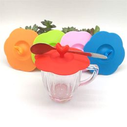 Lovely Heart Flower Shape Kitchen Drinkware Bowl Cover Watertight Silicone Cup Lid Mug Cap leakproof for Coffee and Tea Cup Eco-Friendly 10cm