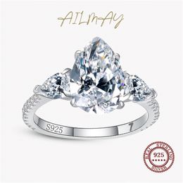 Ailmay Luxury 5ct Pear Shaped Engagement Ring 925 Sterling Silver Clear Zirconia CZ Finger Fine Female Fashion Jewellery Gift 211217