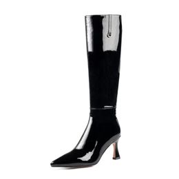 New Knee High Boots Women Real Leather Strange Heel Women High Heel Boots Sexy Fashion Winter Shoes Women Size 34-39