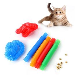 Spring Tube Cat Toy Interactive Bell Kitten Playing Plastic Deformed Toy Pet Training Multicolor Pets Supply