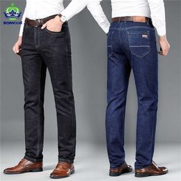 Autumn Winter Jeans Men Cotton Stretch Business Casual Blue Black Business Straight Trousers Male Plus Size 29-38 40 211120