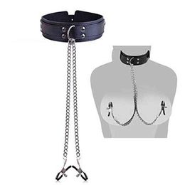 Nxy Sex Adult Toy Faux Leather Choker Collar with Nipple Breast Clamp Clip Chain Couple Sm Toys for Woman Tools Couples Games 1225