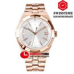 V8F Overseas 4500V Ultra-Thin A5100 Self Winding Automatic Mens Watch 41mm Rose Gold Silver Dial Stick Stainless Steel Bracelet Super Edition Watches Swisstime A1