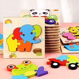 Baby Wooden Tangram Shapes Learning Cartoon Animal Intelligence Jigsaw 3d Puzzle Toys For Children Educational Factory Best 10 pcs wholesale