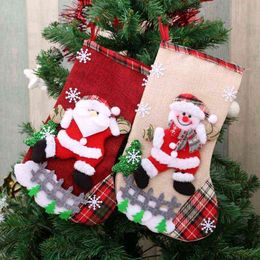 -Natale calze calze ornamenti pupazzo di neve santa alci orso pendente pendente piccoli stivali bambini nuovo anno sacchetto di caramelle regalo camino albero H1110
