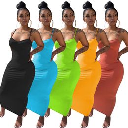 2021 Summer Spaghetti Strap Women Dress Sleeveless Solid Slimming Waist Sexy Lady Night Club Ankle Length Bodycon Dresses X0521