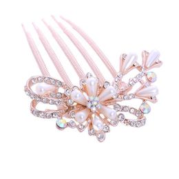 Fashion Gold Colour Pearls Crystal Sunflower Floral Hair Combs for Women Brides Headpiece Bridal Wedding Hairs Accessories Gifts