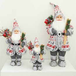 60cm Santa Merry Christmas Decorations for Home Red Sequin Santa Bring Socks Year Children's Gift Toys Navidad Natal 211104