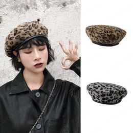 Vintage Fashion Leopard Berets Hat for Women New Winter Autumn Wool Warm Beret Female Lady Cap
