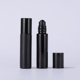 10ML Aluminum Cap Glass Roll On Bottle For Cosmetics Portable Roller Bottles Refillable Black Stone Ball 300Pcs Lot