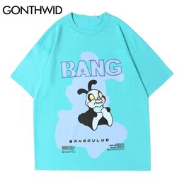 Tees Tops Streetwear Harajuku Cartoon Bee Print Cotton Tshirts Casual Hip Hop Fashion Smmer Men Short Sleeve T-Shirts 210602