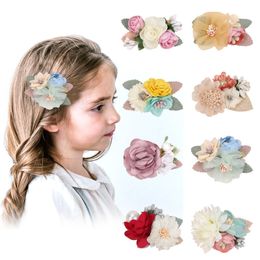 15838 Baby Girls Artificial Flower Barrettes Kids Hair Clips Princess Girl Sweet Hairpin Barrette Children Hair Accessories