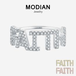 Arrived 100% 925 Sterling Silver Fashion FAITH Letter Finger Ring Simple Classic Rings For Women Jewelry Gift 210707