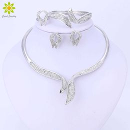 Silver Colour Jewellery Set for Women Necklace Earrings Set High Quality African Costume Party Classic Wedding Bridal Jewellery Sets H1022