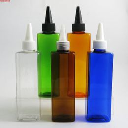 8OZ 240ml empty square plastic Clear Blue Amber Green Orange Cream bottle with spout yorker cap Cosmetic container 30pcshigh qualtity