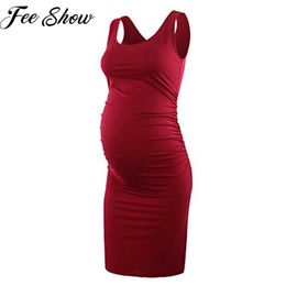 S-XXL Summer Casual Maternity Clothes Round Collar Sleeveless Solid Colour Dress Pregnant Women Vest Pregnancy Dresses Q0713