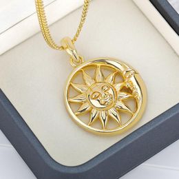 Pendant Necklaces Vintage Big Sun And Moon Stainless Steel Necklace Boho Charm Celestial Dainty For Women Collier Femme BFF Jewellery Gift