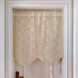 Curtain & Drapes Boho Beige Crochet Hollow Curtains For Farmhouse Kitchen Cafe Retro Cotton Linen Knitting Hand Made Door Partition Panels