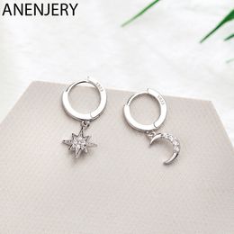 925 Sterling Silver Hot Fashion Zircon Moon Star Hoop Earrings for Women 2021 Best Christmas Gifts Jewellery S-E1360