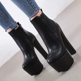 16cm Heeled Autumn Shoes Women 2021 Punk Style Ankle Boots Black Boot Women Leather High Heel Boots Designer Platform Shoes