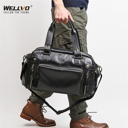 VIP Men's Soft Leather Briefcase For Laptop Tote Bags Business Shoulder Messenger Handbag Leisure Large Travel Bags Black XA158C 210809