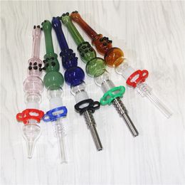 Mini Nectar Smoking Glass Pipes with 14mm Stainless Steel Nails Quartz Tips Keck Clips Oil Rig Concentrate Dab Straw Pipe for Silicone Bongs