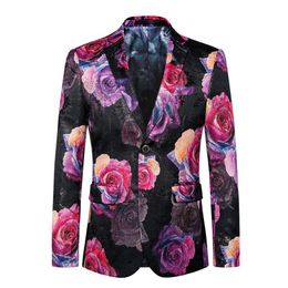 wine suits for men UK - Men's Suits & Blazers Mens Sequin Jacket Pattern Blazer Men Paisley Floral Jackets Wine Blue Stage Elegant Wedding
