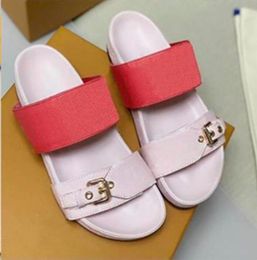 Hot sale-2021 Designer Women Slides Sandal Bom Dia Flat Mule Slipper Patent Canvas Men Women Beach Slides Rubber Soles Summer Flip Flops