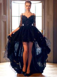 solo black NZ - Prom Luxury Boutique Occasion Dresses Evening Lace Front Short Back Tail Black Long Sleeve Sexy Solo Host