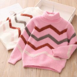 Casual Autumn Winter Warm 3 4 5 6 7 8 9 10 11 12 Years Teenage High Neck Knitted Baby Kids Turtleneck Sweater For Girls 210529