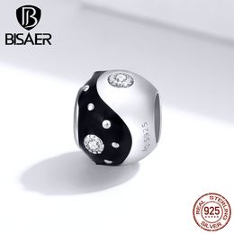 Vintage Beads BISAER 100% 925 Sterling Silver Black & White Enamel Charms Tai Chi Shape Charms for Jewellery Making EFC192 Q0531
