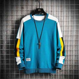 Japanese Streetwear Men Clothing Harajuku Crewneck Sweatshirt Fashion Hoodie Patchwork Color Autumn Shirt Plus Size 5XL 210813