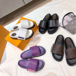 Ciabatte da uomo Sunset Flat Comfort Mule Designer Slides tag Sandalo designer sandali da donna di lusso Piattaforma pantofola casual da esterno Scarpe da mules in pelle di moda