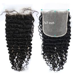 7x7 HD Lace Closures 10A Deep Wave Pre-Plucked Brazilian Indian Virgin Human Hair 14-20 inch