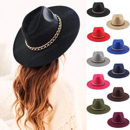 Vintage Unisex Flat Brim Panama Wool Felt Jazz Fedora Hats With Belt Women Men Wide Brim Party Cowboy Gambler Hat