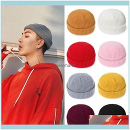 Beanie/Skl Hats Caps Hats, Scarves & Gloves Fashion Aessories Korean Unisex Pure Colours Knitted Beanie Sklcap Docker Fisherman Brimless Cadd