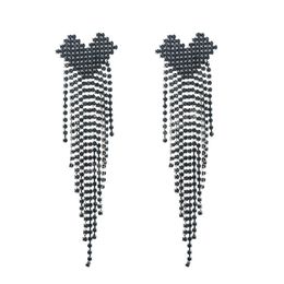 Luxury Heart Shape Crystal Tassel Earrings Trendy Sparkly Rhinestone Claw Chain Long Drop Earrings Girls Ear Jewellery