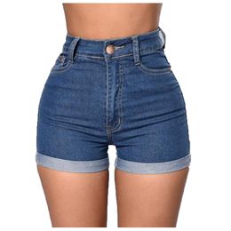 Women's shorts high waist elastic shorts denim blue jeans short woman enhancing body Denim short plus size sexy short 210302