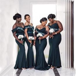 Greem Dark African Mermaid Bridesmaid Dresses Spaghetti Floor Length Beaded Garden Wedding Guest Party Gowns Maid of Honor Dress Custom Made