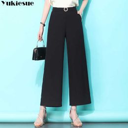 office work wear summer women's pants female high waist loose wide leg capris for women trousers woman Plus size 210608