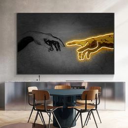 Black and Gold Hand to Hand Oil Painting on Canvas Art Cuadros Posters and Prints on the Wall Art Picture for Living Room Decor