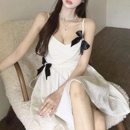 Casual Dresses Hilardwf Sexy V Neck Korean Elegant Mini 2021 Summer Women Design White Bow Backless Chiffon Females One-piece Dress
