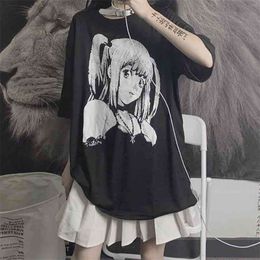 Anime Graphic T Shirts Women Summer Japanese Style Alt Clothes Aesthetic E Girl Top Mujer MINGLIUSILI Black Goth Tee Shirt 210720