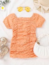 Baby Polka Dot Ruched Raglan Sleeve Dress SHE