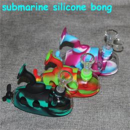 hookahs Water pipe Silicone Glass pipes smoking bongs 4.9'' submarine with free small herb bowl ash catcher for bong